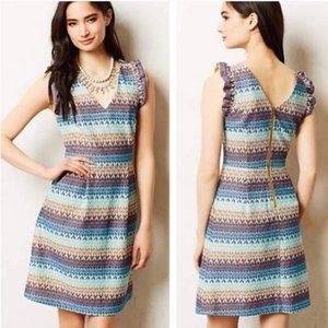 ANTHROPOLOGIE NWT Teahouse Dress Blue Tan Stripes